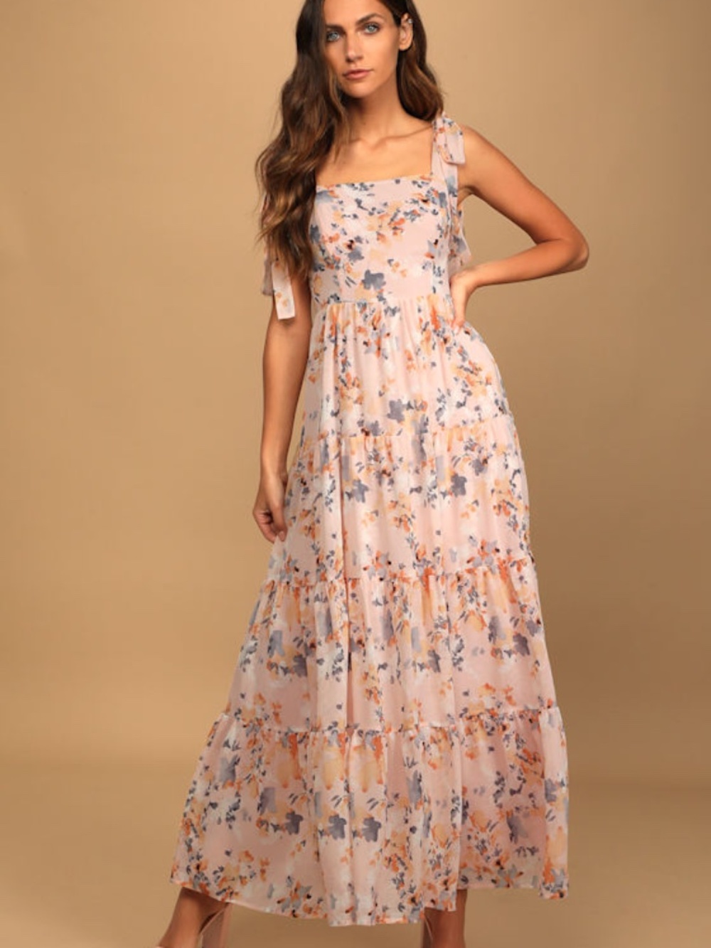 Lulus All Admiration Pink Floral Print Tie-strap Tiered Maxi Dress - Size S